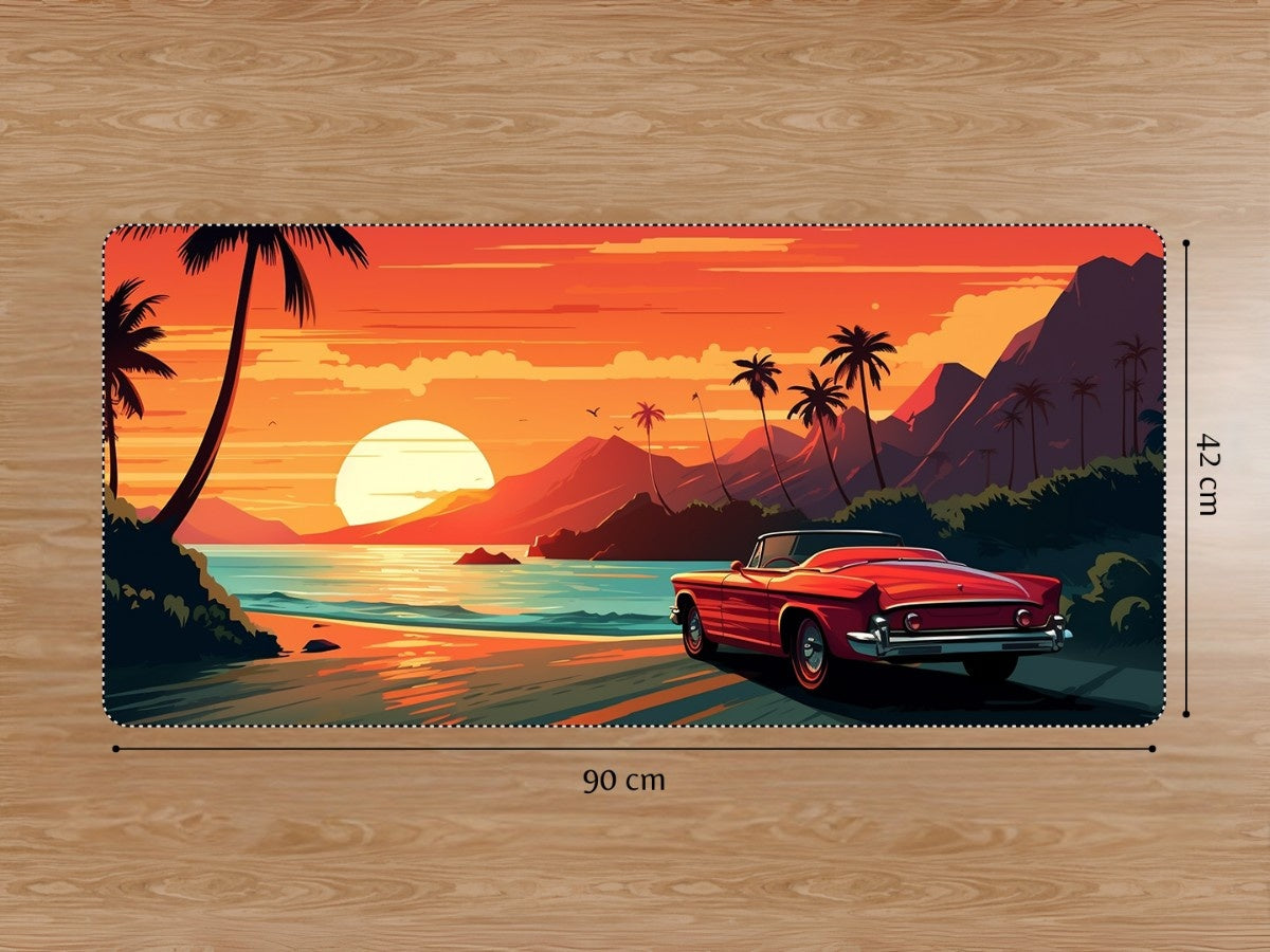 "CLASSIC RED CAR TROPICAL SUNSET DRIVE" Gaming Mousepad Elevate Your Gaming Experience