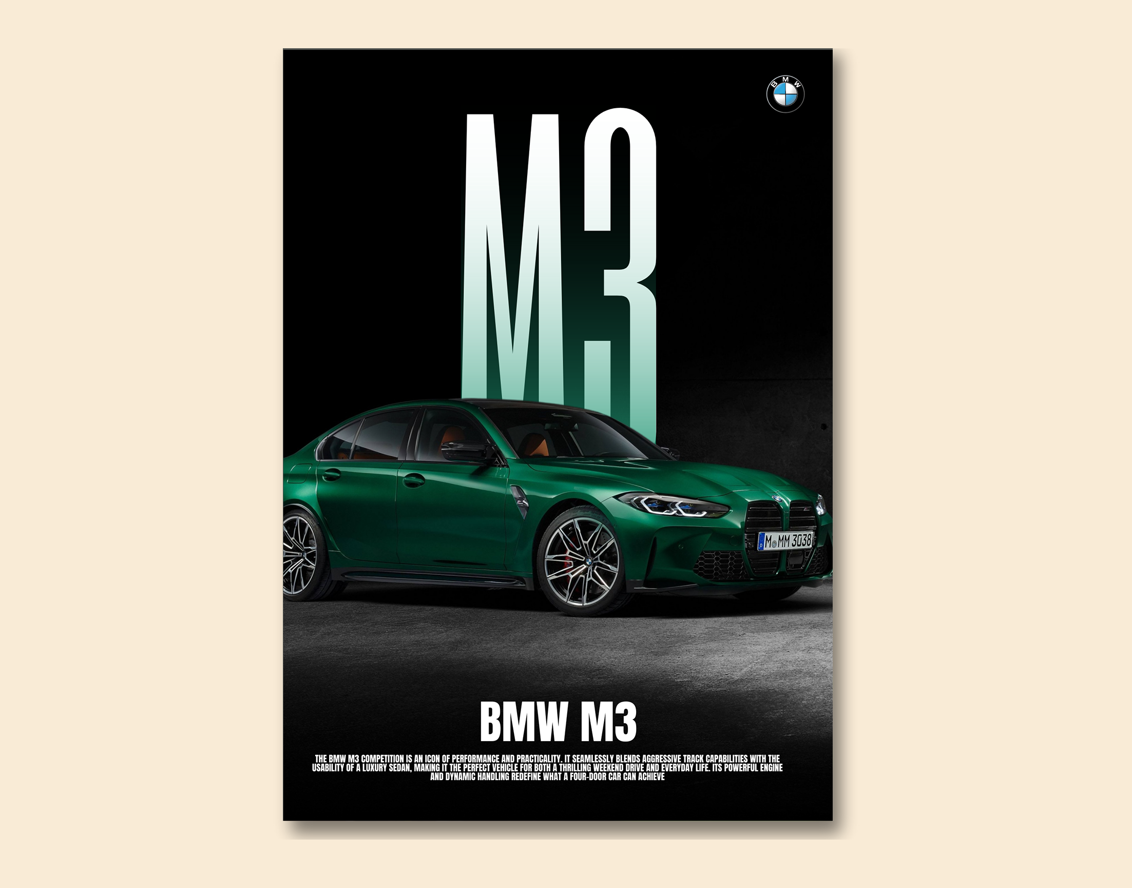 "BMW  M3"- Shiny & Sturdy Metallic Poster  Art That Pops & Sticks