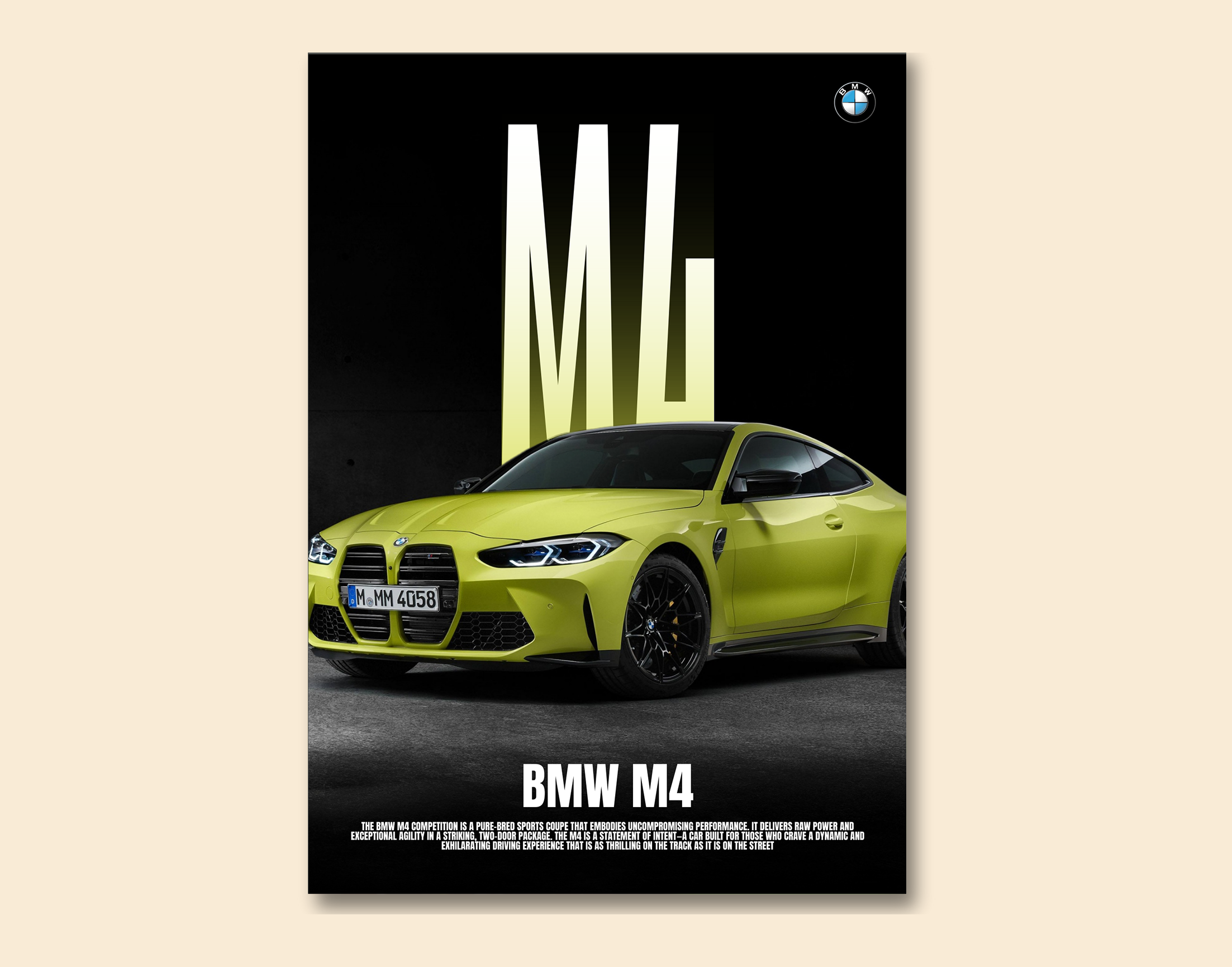 "BMW M4"- Shiny & Sturdy Metallic Poster  Art That Pops & Sticks