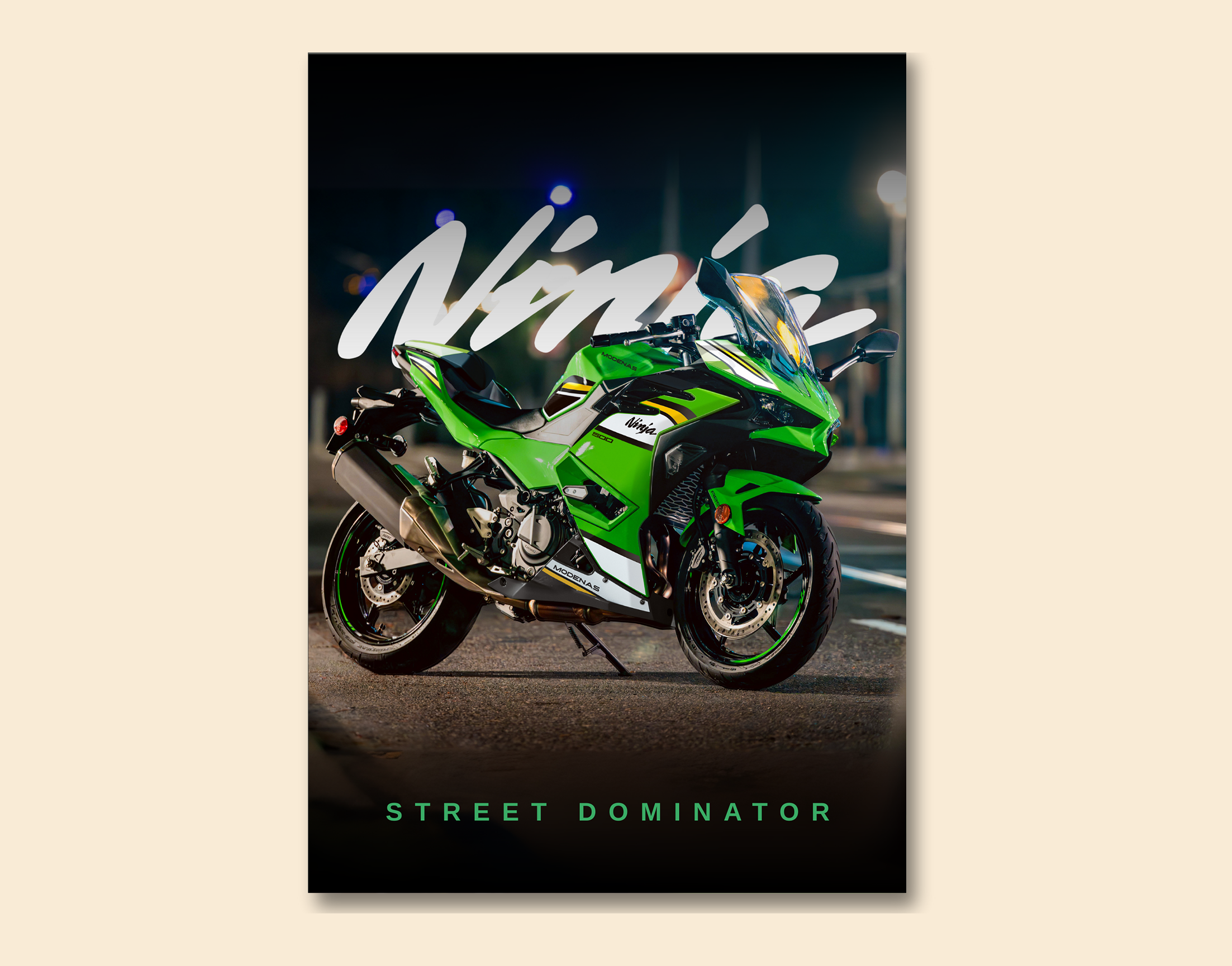 "NINJA - STREET DOMINATOR"- Shiny & Sturdy Metallic Poster  Art That Pops & Sticks