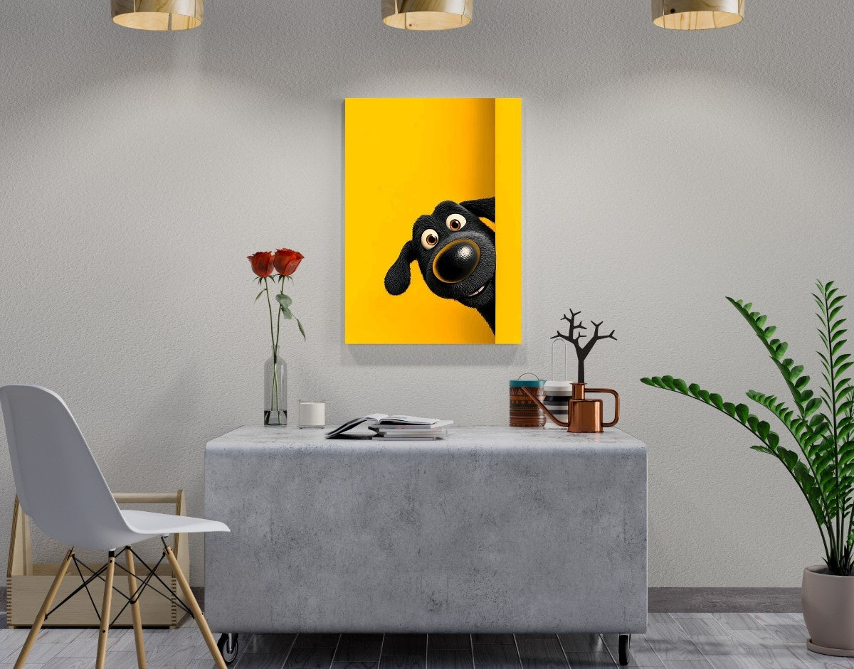"Peekaboo Dog" -Shiny & Sturdy Metallic Poster Art That Pops & Sticks