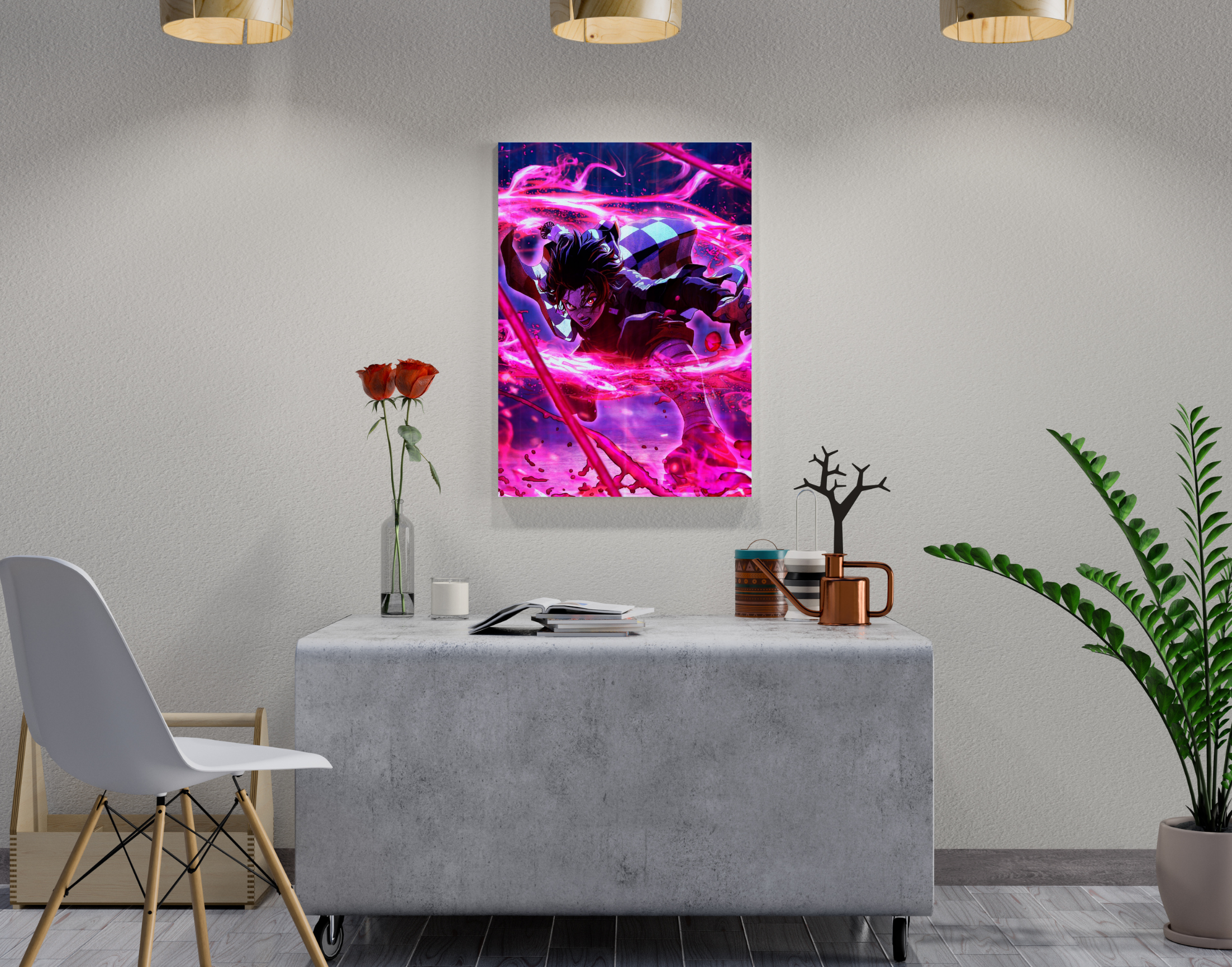 "DEMON SLAYER : KIMETSU NO YAIBA- ANIME"- Shiny & Sturdy Metallic Poster Art That Pops & Sticks (Literally!)