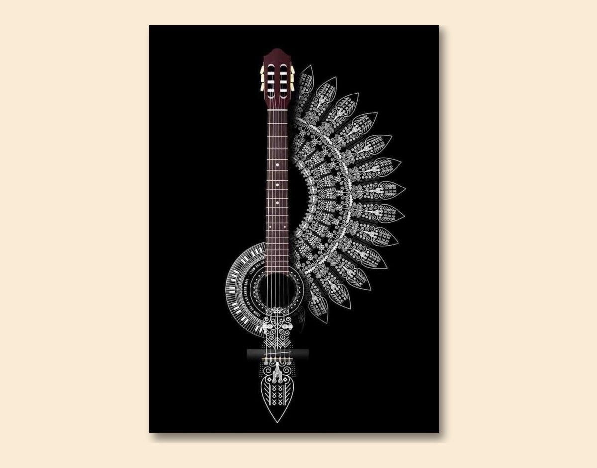 "Tribal Guitar"- Shiny & Sturdy Metallic Poster Art That Pops & Sticks