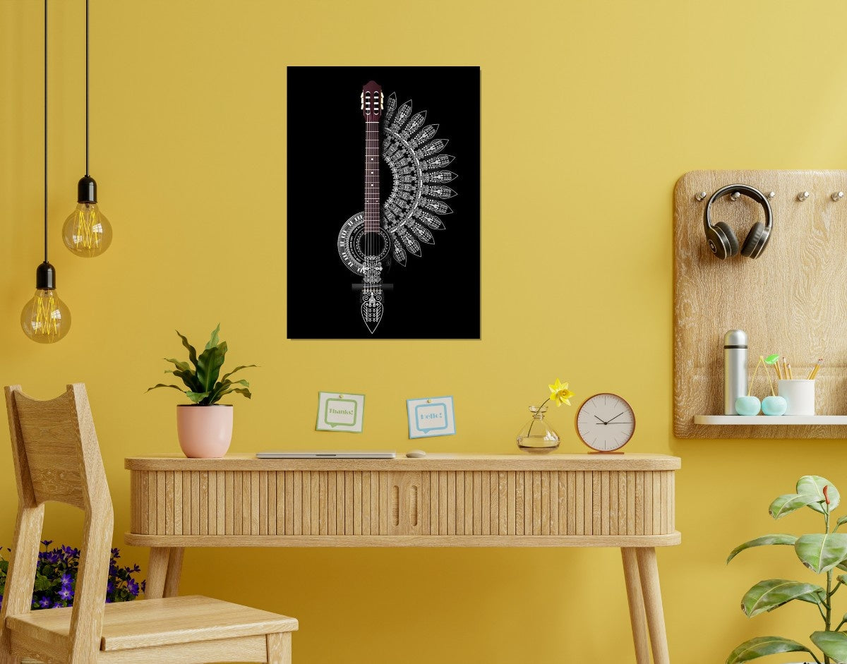 "Tribal Guitar"- Shiny & Sturdy Metallic Poster Art That Pops & Sticks