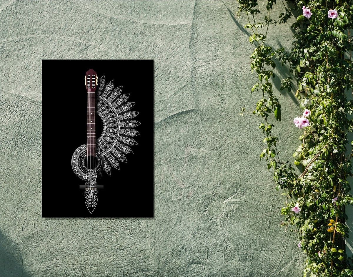 "Tribal Guitar"- Shiny & Sturdy Metallic Poster Art That Pops & Sticks