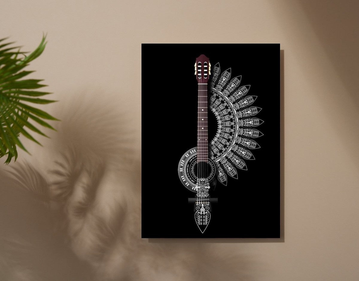"Tribal Guitar"- Shiny & Sturdy Metallic Poster Art That Pops & Sticks