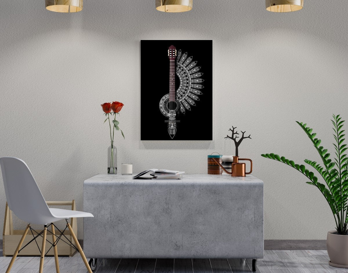 "Tribal Guitar"- Shiny & Sturdy Metallic Poster Art That Pops & Sticks