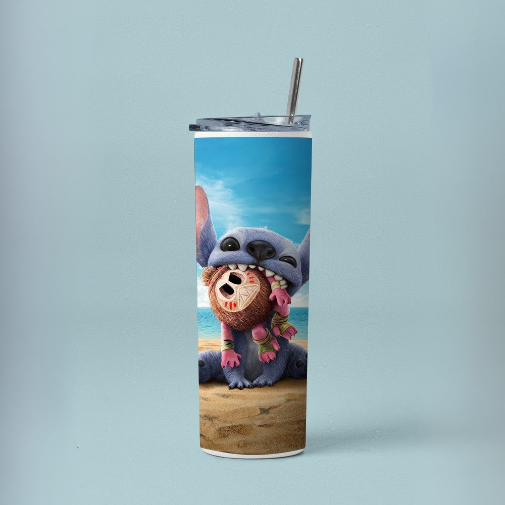 "Stitch on the beach" Tumbler with Metal Straw