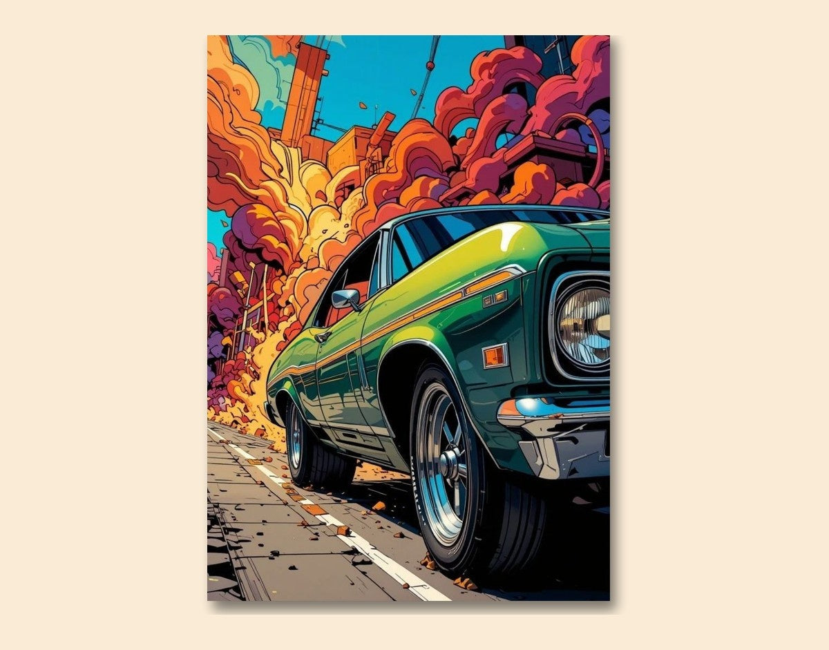 "Retro Drive"- Shiny & Sturdy Metallic Poster Art That Pops & Sticks