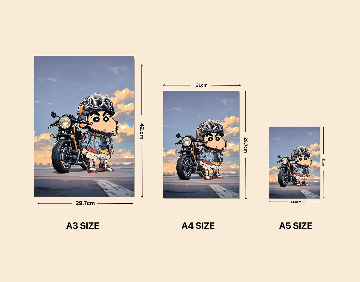 "Shinchan Mini Biker"- Shiny & Sturdy Metallic Poster Art That Pops & Sticks