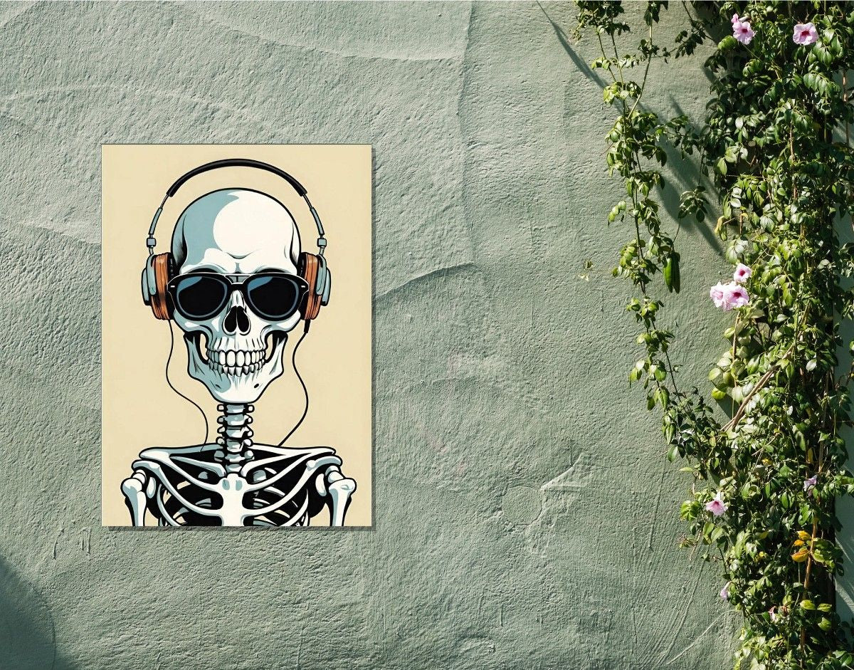 "Chill Skeleton"- Shiny & Sturdy Metallic Poster Art That Pops & Sticks