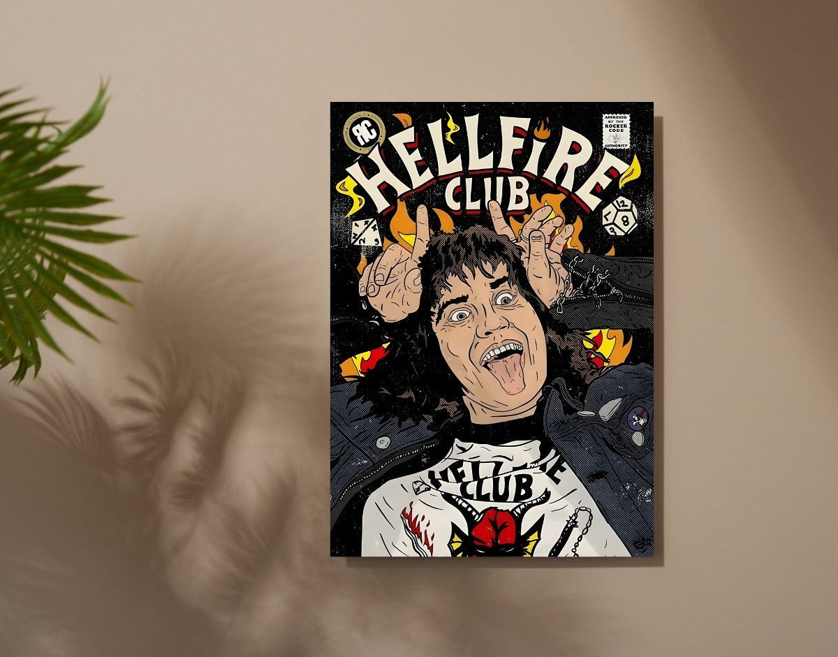 "EDDIE'S HELLFIRE CLUB" -Shiny & Sturdy Metallic Poster Art That Pops & Sticks