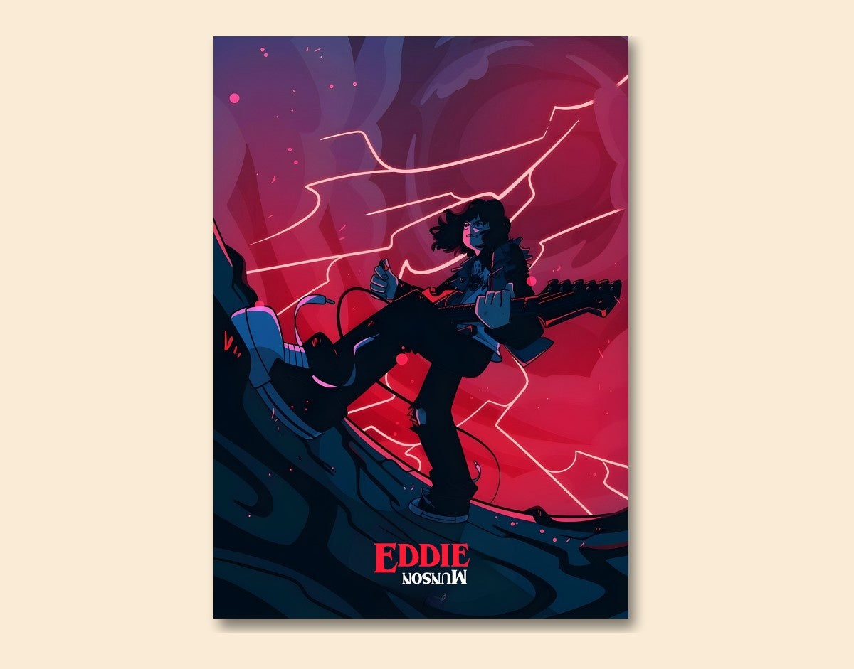 "EDDIE - STRANGER THINGS" -Shiny & Sturdy Metallic Poster Art That Pops & Sticks