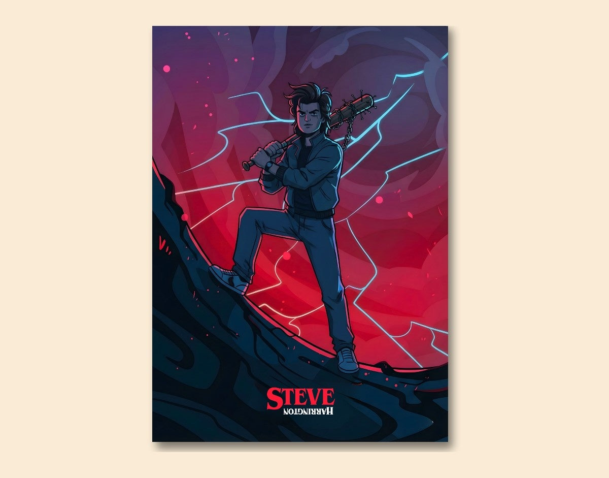 "STEVE - STRANGER THINGS" -Shiny & Sturdy Metallic Poster Art That Pops & Sticks