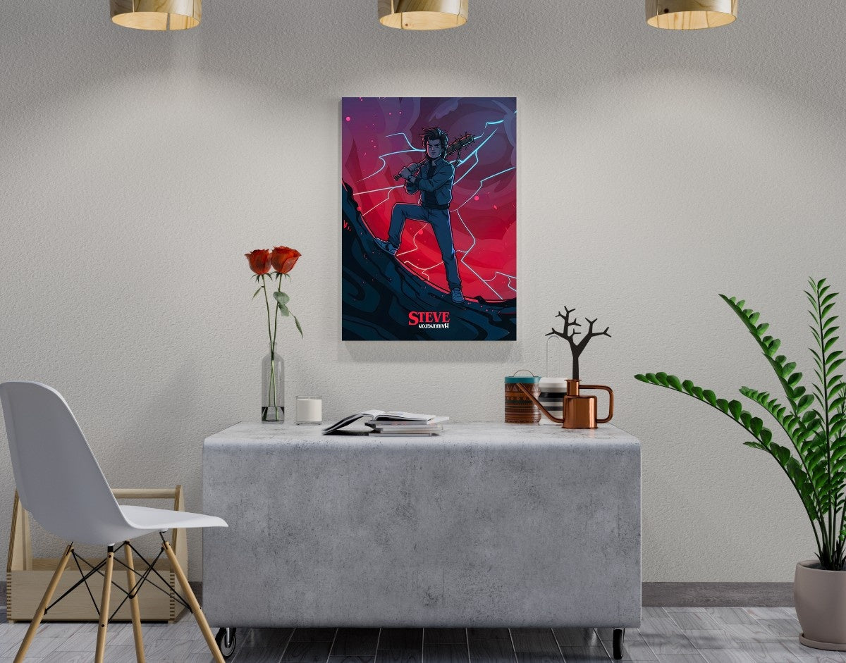 "STEVE - STRANGER THINGS" -Shiny & Sturdy Metallic Poster Art That Pops & Sticks