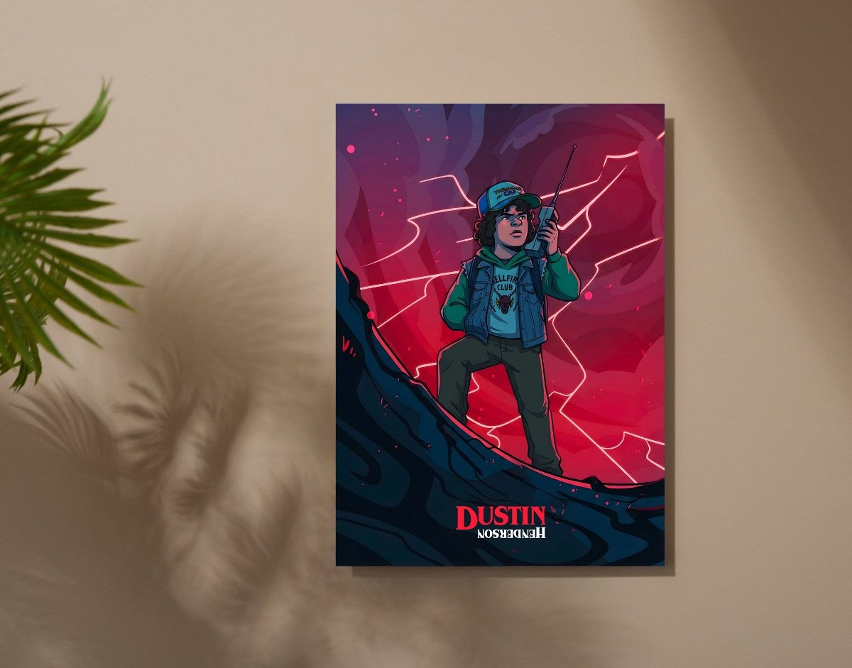 "DUSTIN - STRANGER TTHINGS" -Shiny & Sturdy Metallic Poster Art That Pops & Sticks