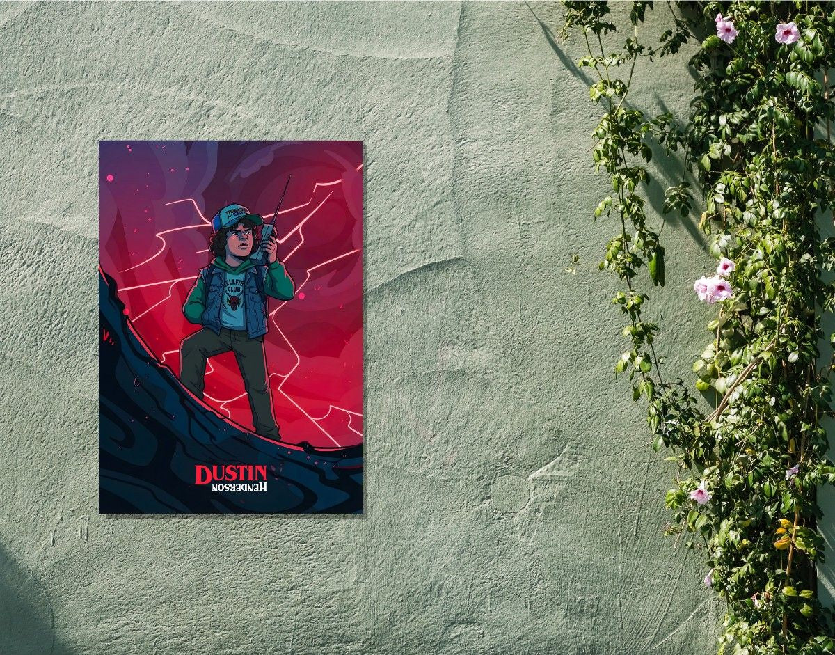 "DUSTIN - STRANGER TTHINGS" -Shiny & Sturdy Metallic Poster Art That Pops & Sticks