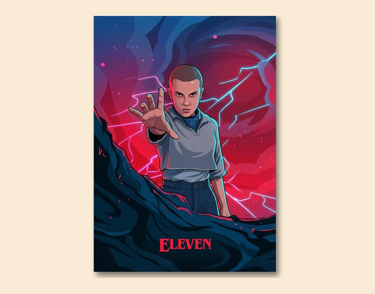 "ELEVEN - STRANGER THINGS" -Shiny & Sturdy Metallic Poster Art That Pops & Sticks