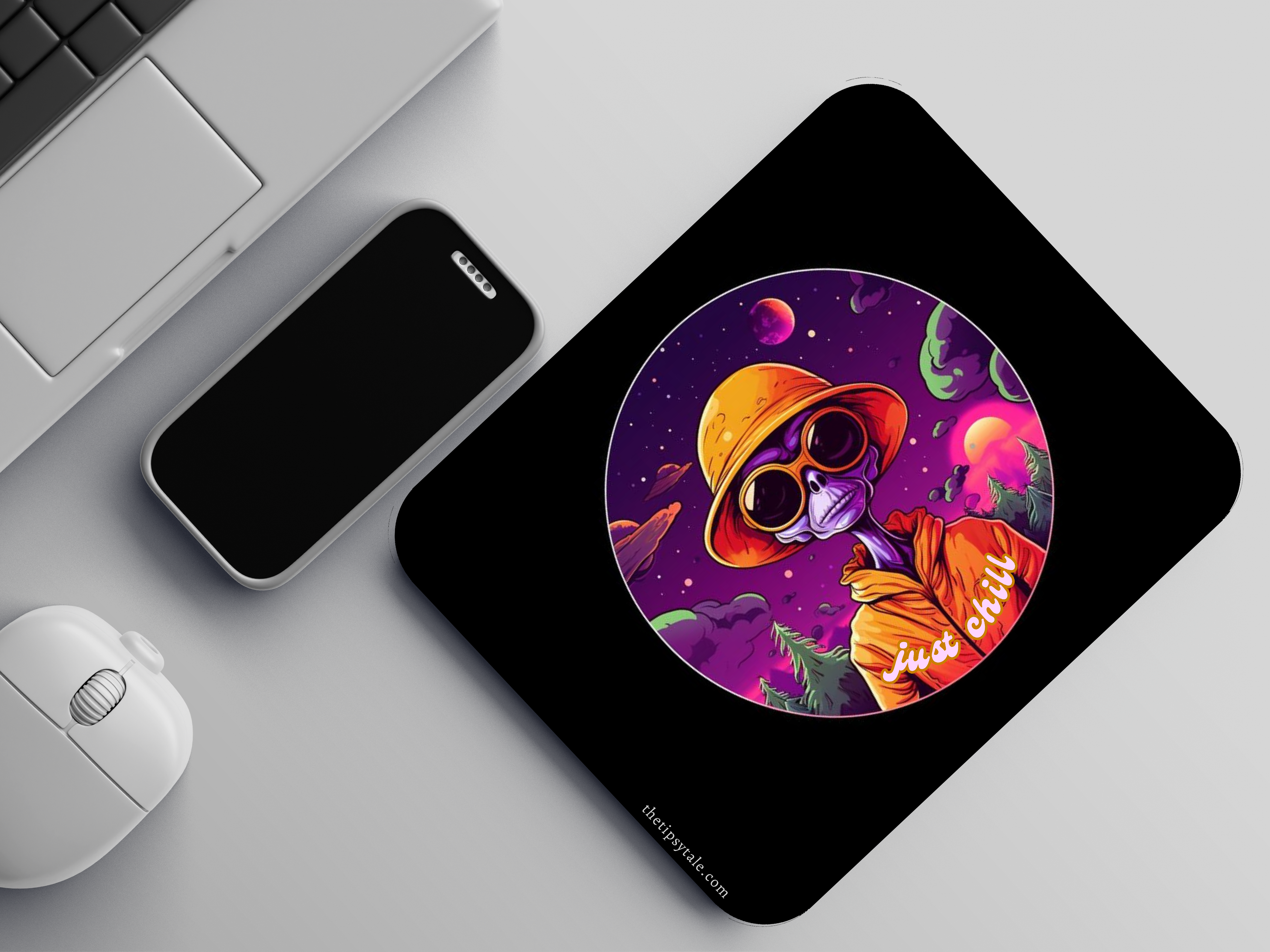 "SKULL MAN: JUST CHILL" Mousepad Enhance Your Workspace with Style