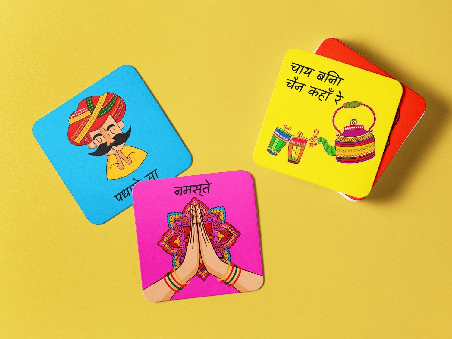 Rajasthani Style mei Bolo 'Khamma Ghani' to Guests with 4 Set Coaster