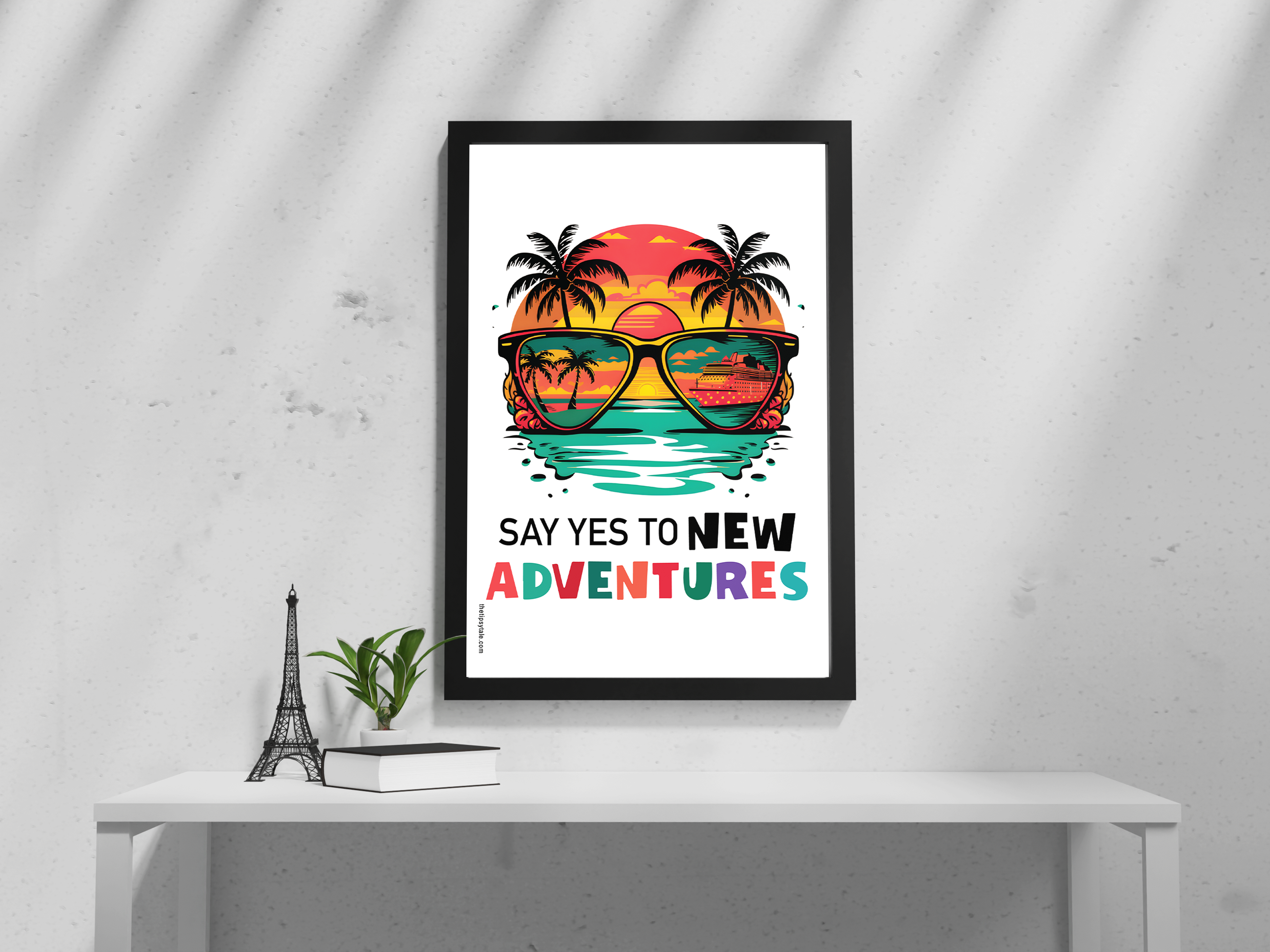 FRAMED "Yes To New Adventure" Poster – A4 Size - Fun Theme
