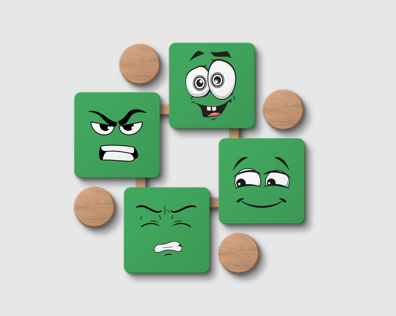 Green Emotion Emoji' Coaster Set of 4