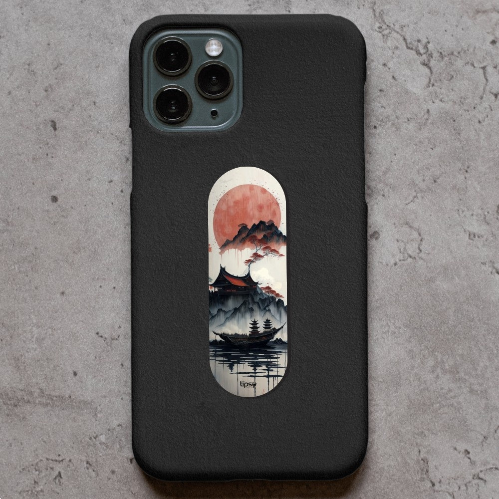 "Red Moon Temple" Phone Grip Slider – Anti-Slip Stand and Holder