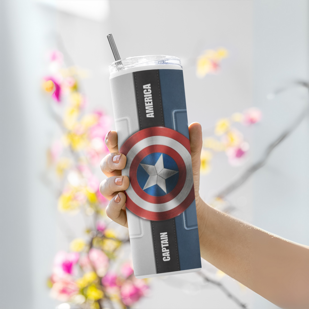 "Captain America" Tumbler with Metal Straw