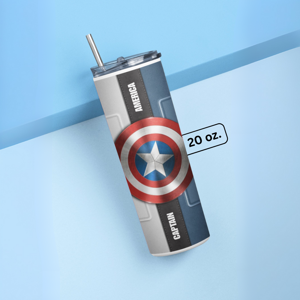 "Captain America" Tumbler with Metal Straw