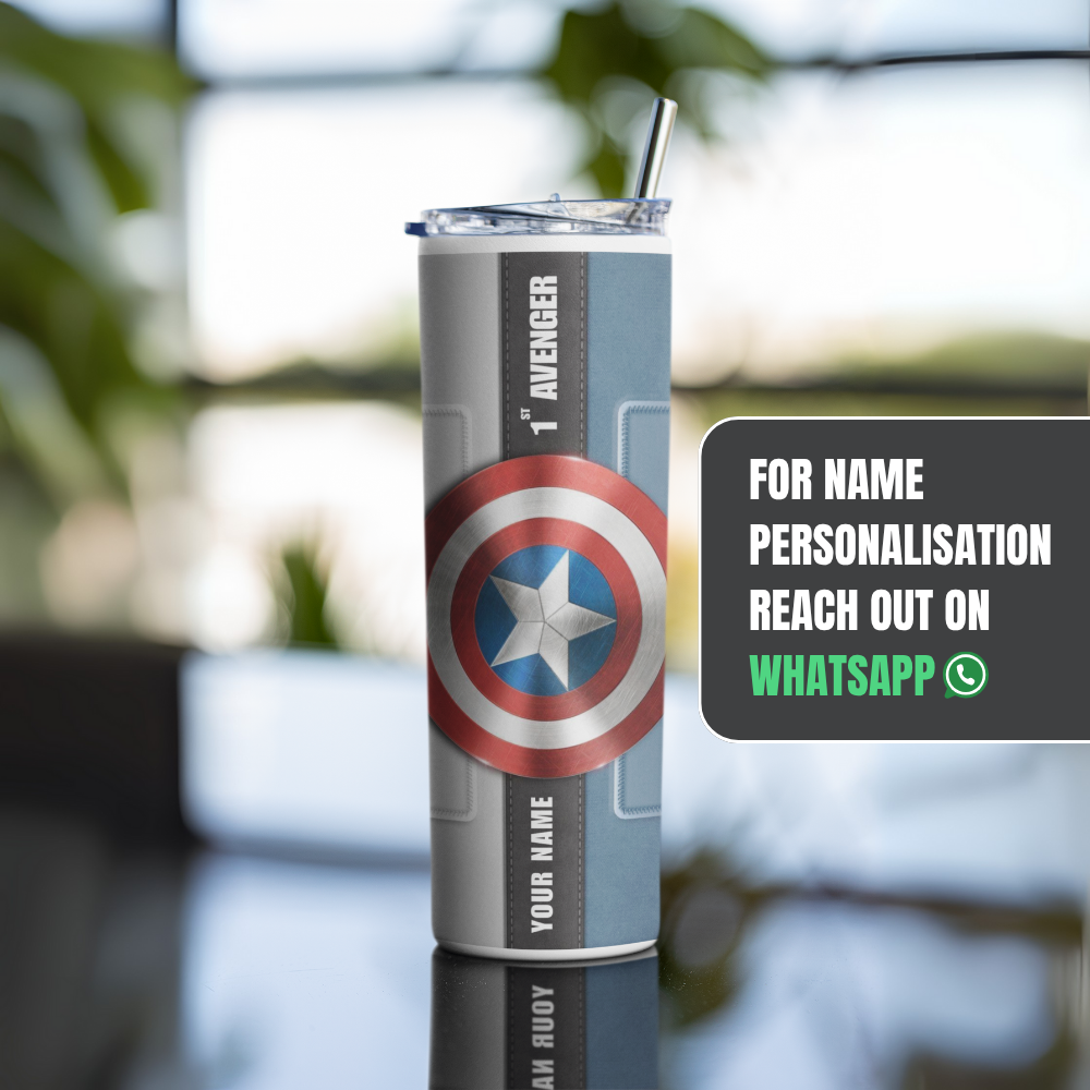 "Captain America" Tumbler with Metal Straw