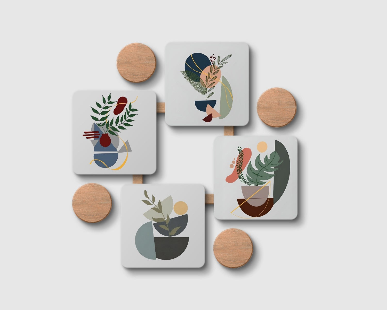 Beige Abstract flowers' Coaster Set of 4 combo