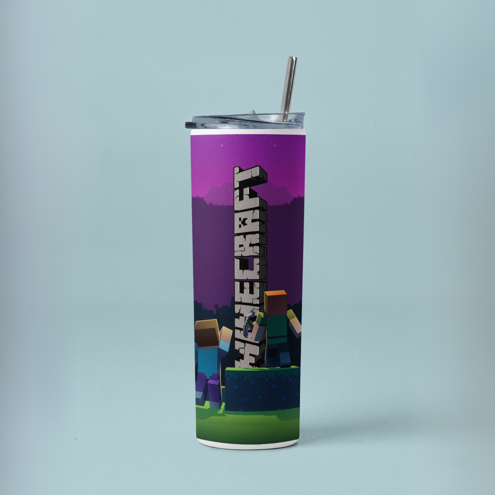 "Minecraft Print" Tumbler with Metal Straw