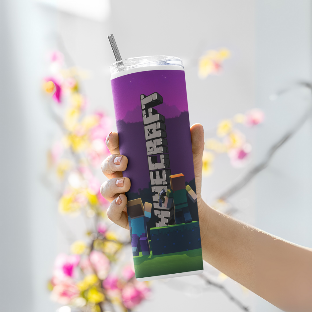 "Minecraft Print" Tumbler with Metal Straw