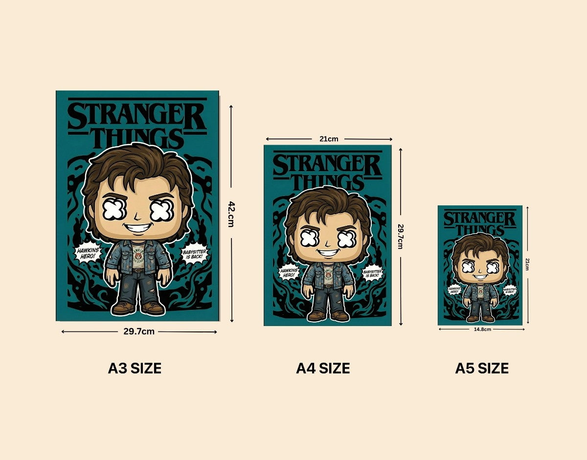 "HAWKINS HERO - STRANGER THINGS" -Shiny & Sturdy Metallic Poster Art That Pops & Sticks