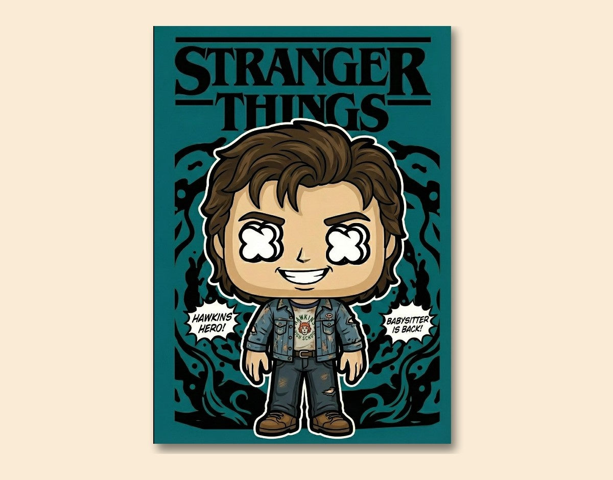 "HAWKINS HERO - STRANGER THINGS" -Shiny & Sturdy Metallic Poster Art That Pops & Sticks