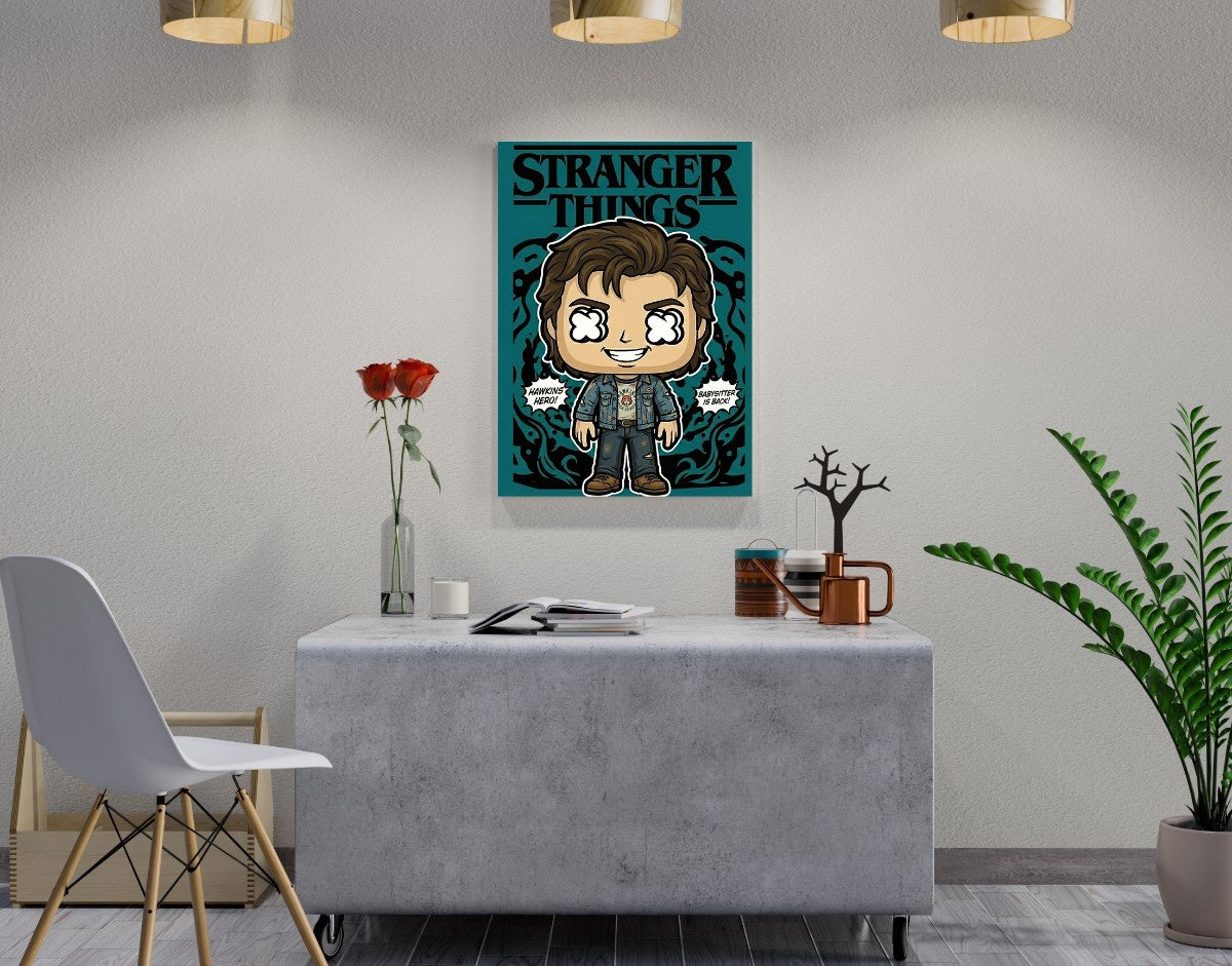 "HAWKINS HERO - STRANGER THINGS" -Shiny & Sturdy Metallic Poster Art That Pops & Sticks