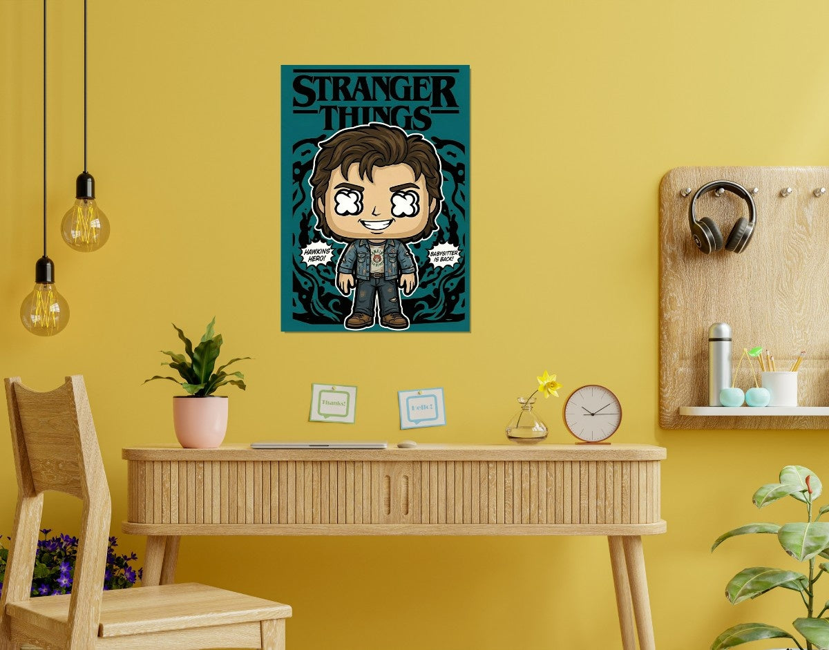 "HAWKINS HERO - STRANGER THINGS" -Shiny & Sturdy Metallic Poster Art That Pops & Sticks