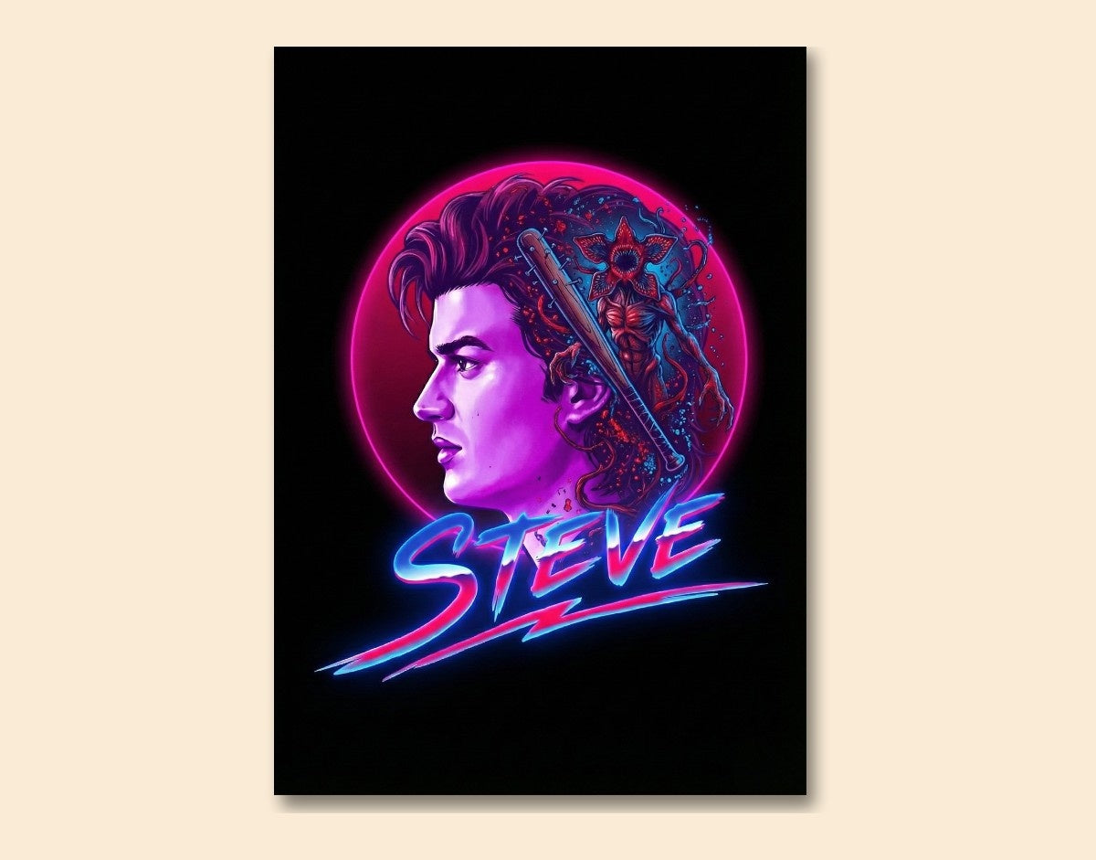 "STEVE Harrington" -Shiny & Sturdy Metallic Poster Art That Pops & Sticks