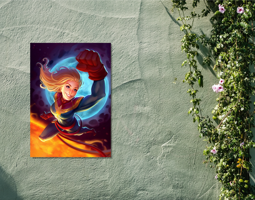 "CAPTAIN MARVEL VIBRANT ART" -Shiny & Sturdy Metallic Poster Art That Pops & Sticks