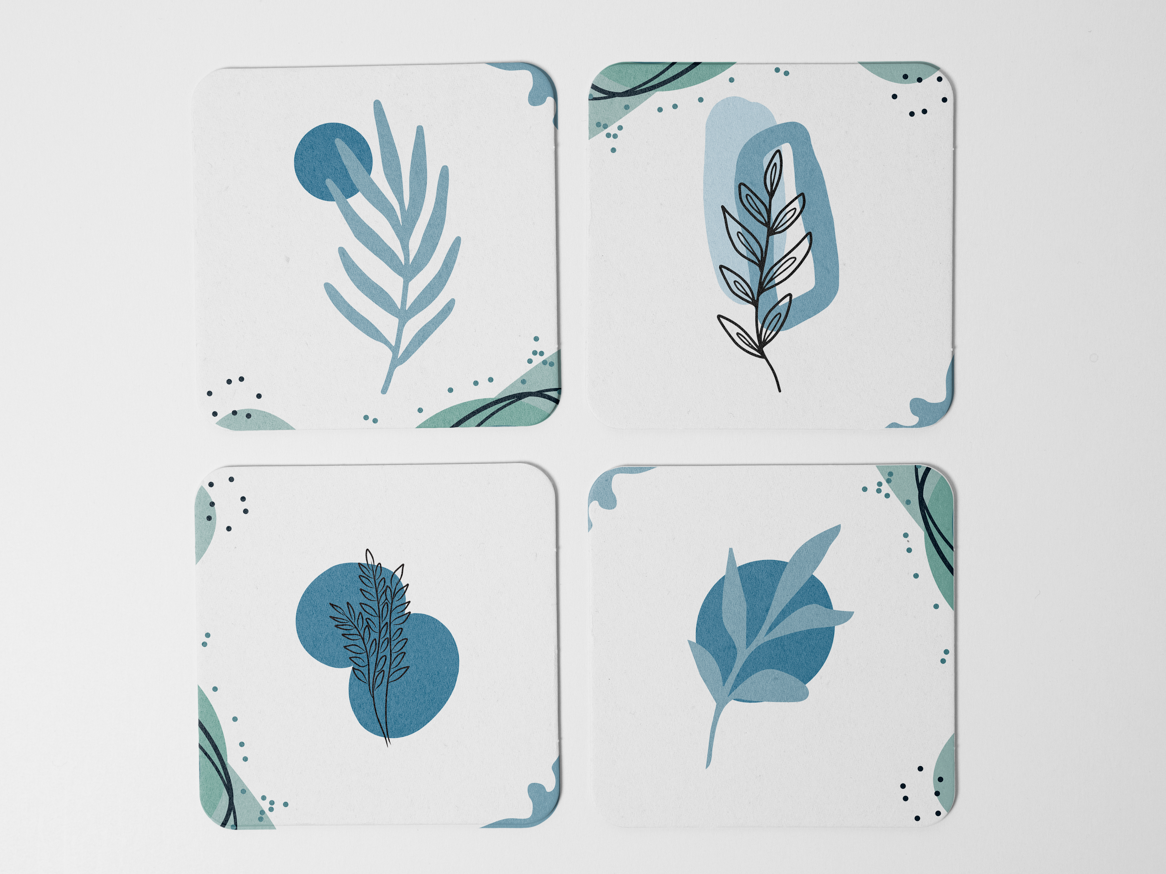 "Blue Leaf" Coaster Set of 4