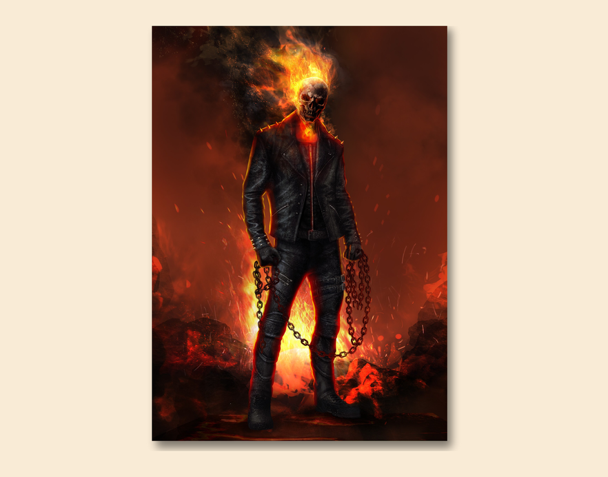 "VIBRANT GHOST RIDER DEIGN" -Shiny & Sturdy Metallic Poster Art That Pops & Sticks