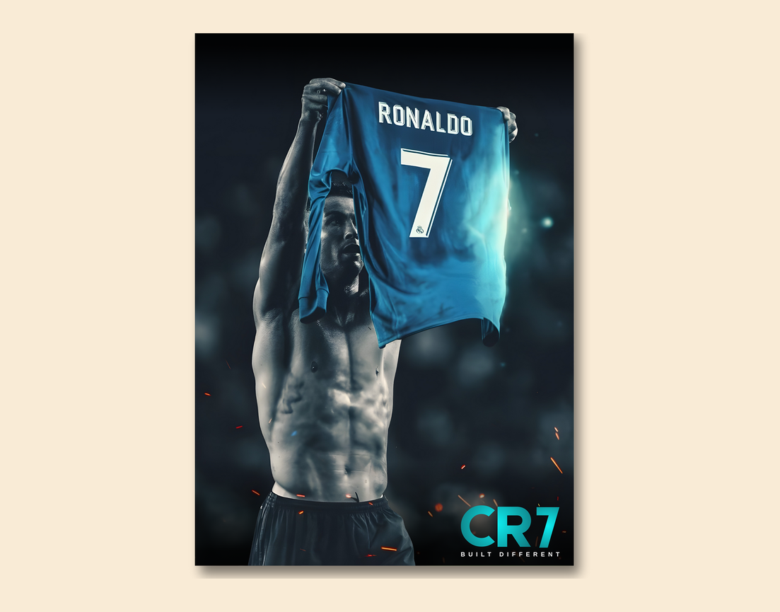 "CR7 - BUILD DIFFRENT" -Shiny & Sturdy Metallic Poster Art That Pops & Sticks