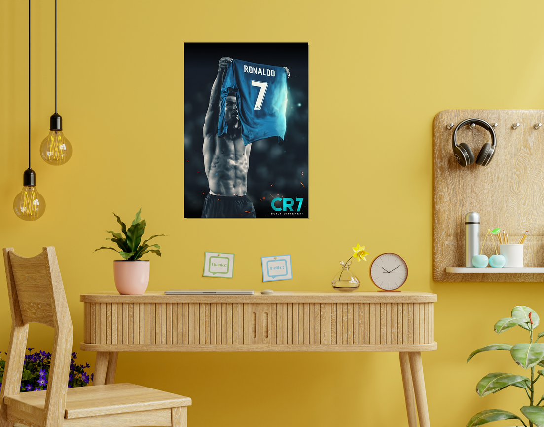 "CR7 - BUILD DIFFRENT" -Shiny & Sturdy Metallic Poster Art That Pops & Sticks