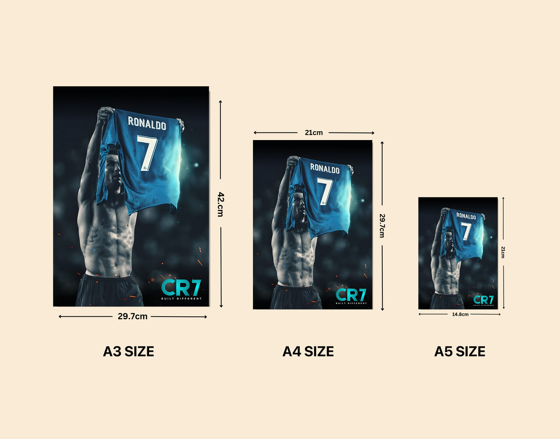 "CR7 - BUILD DIFFRENT" -Shiny & Sturdy Metallic Poster Art That Pops & Sticks