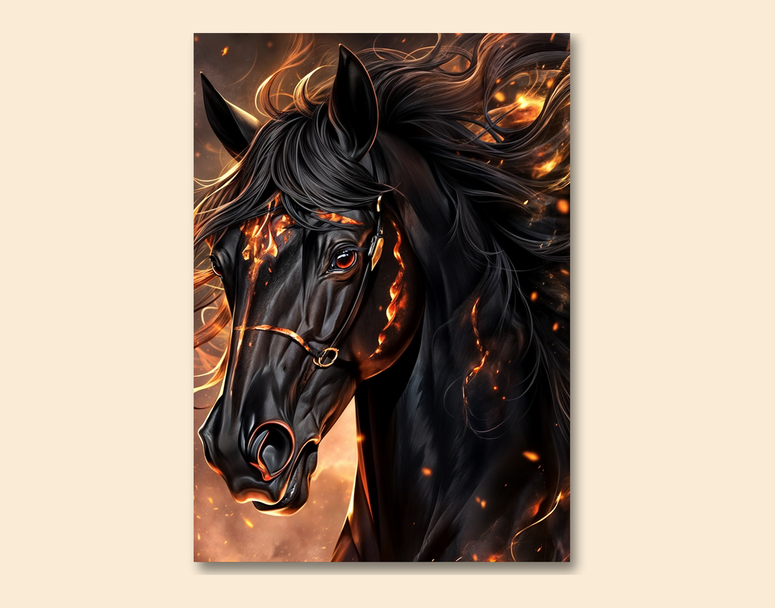 "FLAMING STALLION" -Shiny & Sturdy Metallic Poster Art That Pops & Sticks