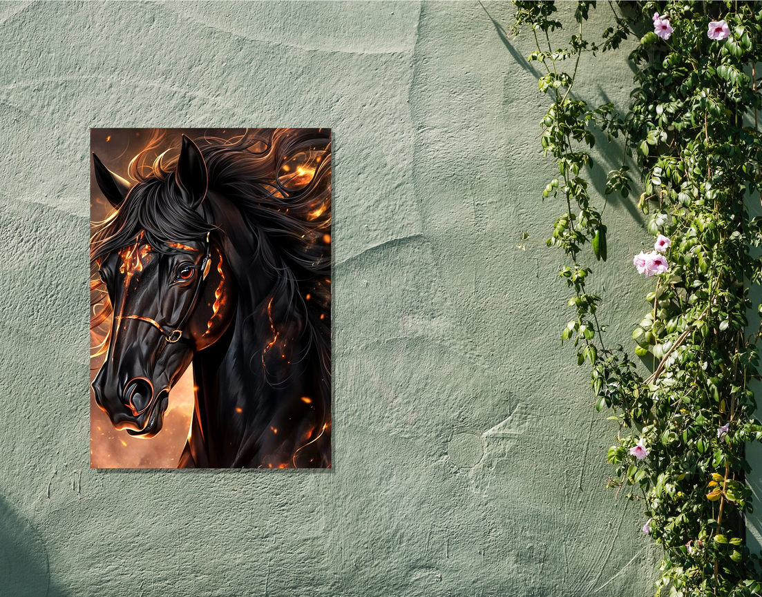 "FLAMING STALLION" -Shiny & Sturdy Metallic Poster Art That Pops & Sticks