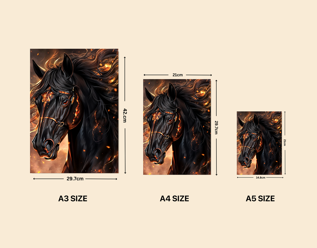 "FLAMING STALLION" -Shiny & Sturdy Metallic Poster Art That Pops & Sticks