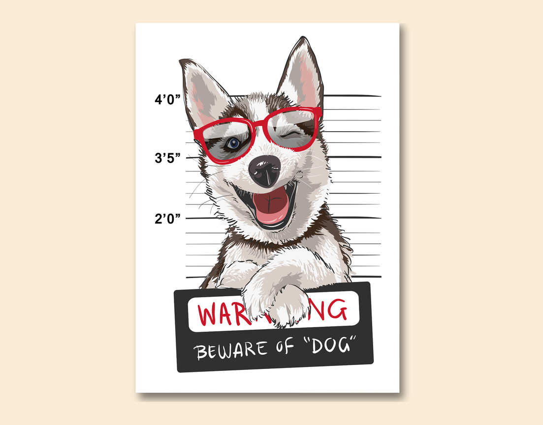 "BEWARE OF DOG" -Shiny & Sturdy Metallic Poster Art That Pops & Sticks
