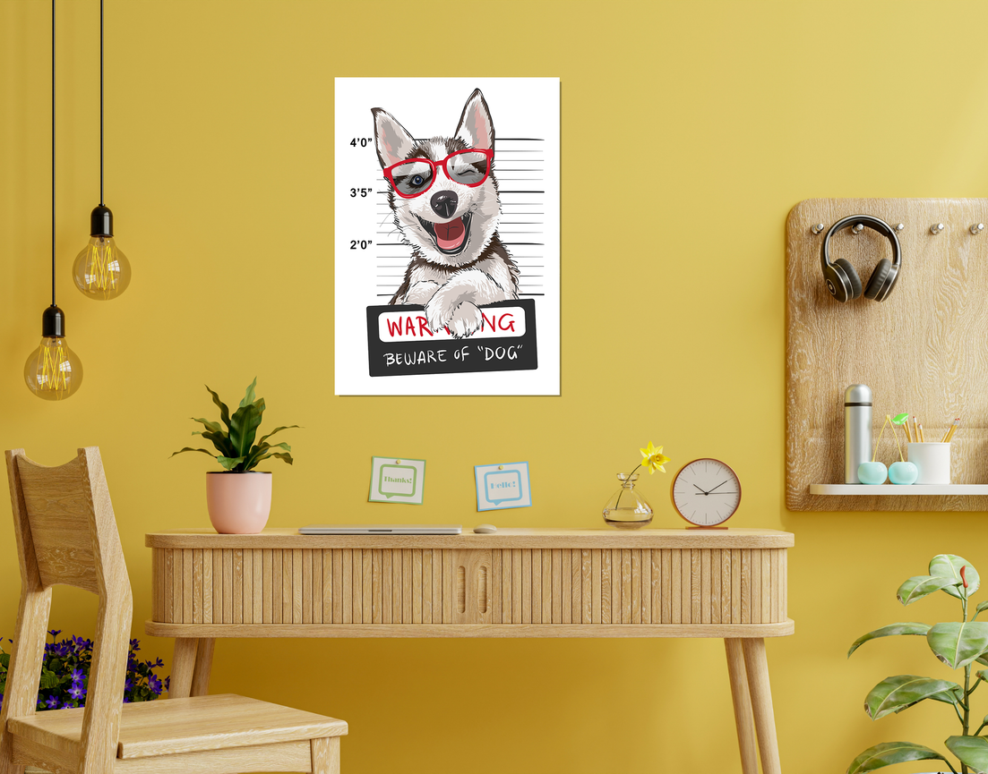 "BEWARE OF DOG" -Shiny & Sturdy Metallic Poster Art That Pops & Sticks