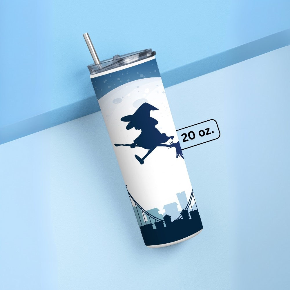 "Flying Witch in the city" Tumbler with Metal Straw